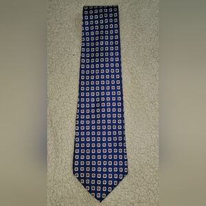 Vintage Lauren Ralph Lauren Men's Silk Tie, Blue Geometric Pattern, Hand Finishe